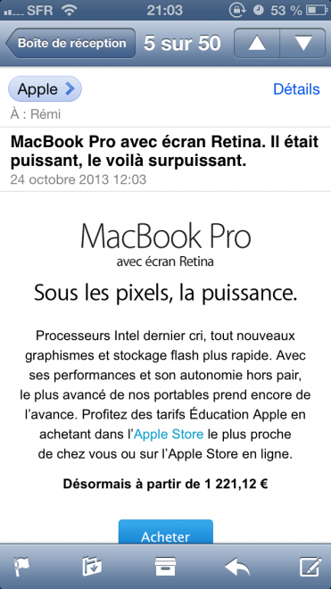 Un e-mail responsive chez Apple