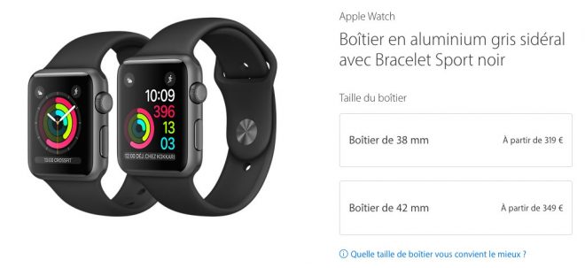 Capture d'écran du site d'Apple et du choix d'une Apple Watch