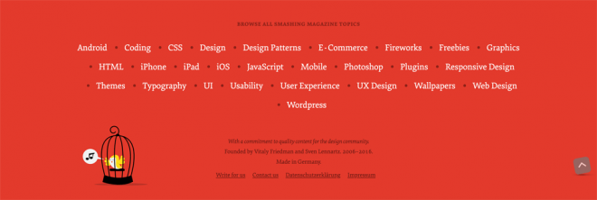 Le footer de Smashing Magazine, version grands écrans