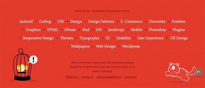 Le footer de Smashing Magazine, version moyens écrans